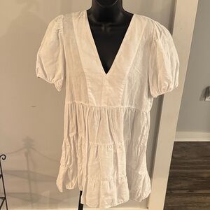 Zara White V-Neck Puff Sleeve Blouse